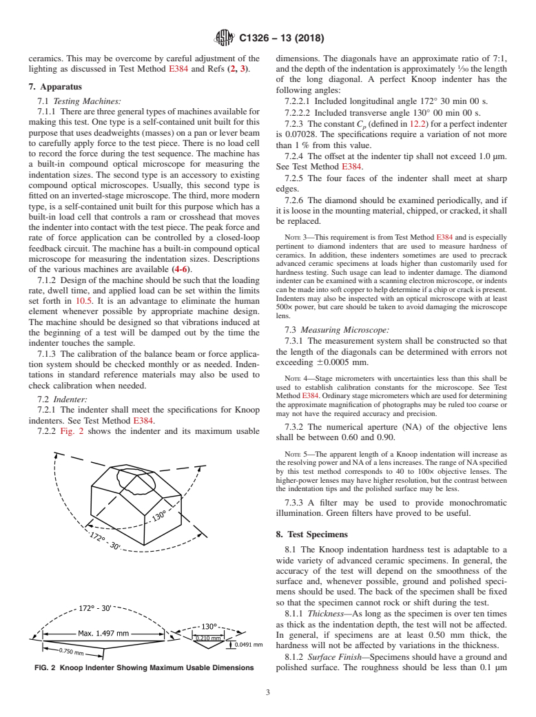 ASTM C1326-13(2018) - Standard Test Method for Knoop Indentation Hardness of Advanced Ceramics