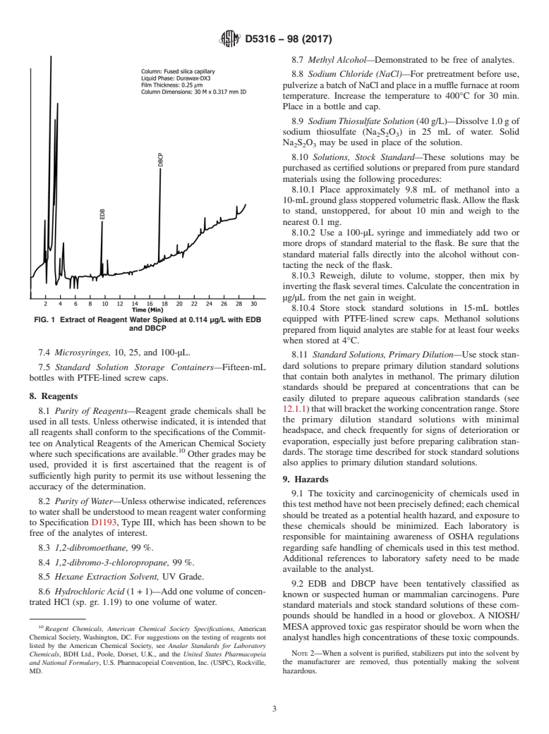 ASTM D5316-98(2017) - Standard Test Method for  1,2-Dibromoethane and 1,2-Dibromo-3-Chloropropane in Water  by Microextraction and Gas Chromatography