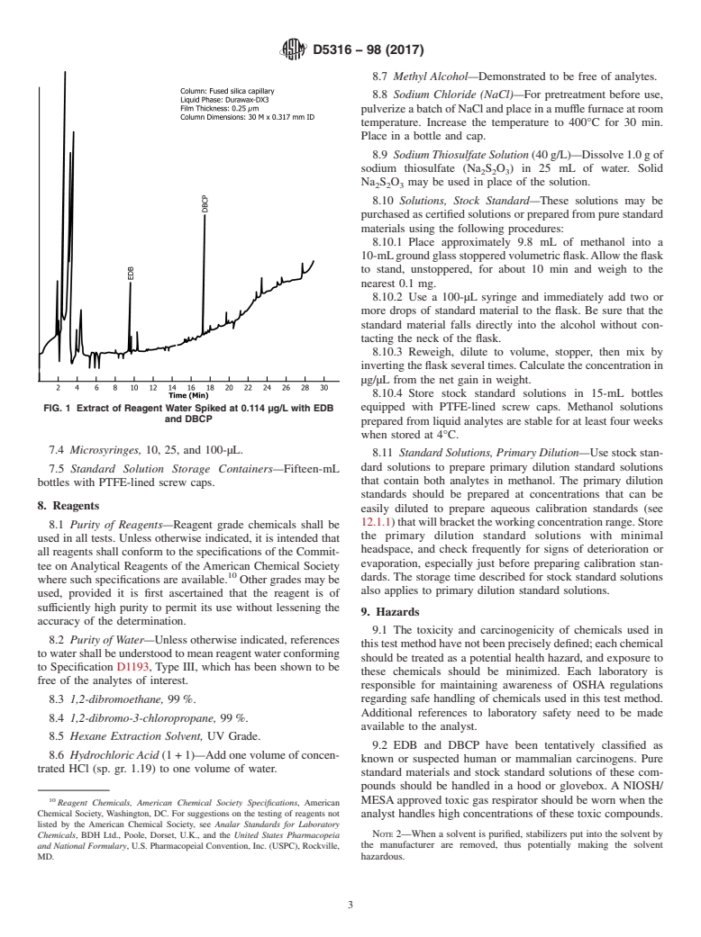 ASTM D5316-98(2017) - Standard Test Method for  1,2-Dibromoethane and 1,2-Dibromo-3-Chloropropane in Water  by Microextraction and Gas Chromatography