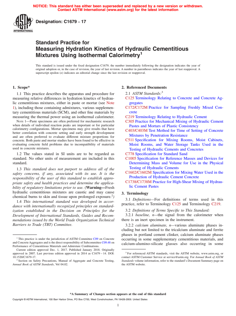 ASTM C1679-17 - Standard Practice for  Measuring Hydration Kinetics of Hydraulic Cementitious Mixtures  Using Isothermal Calorimetry