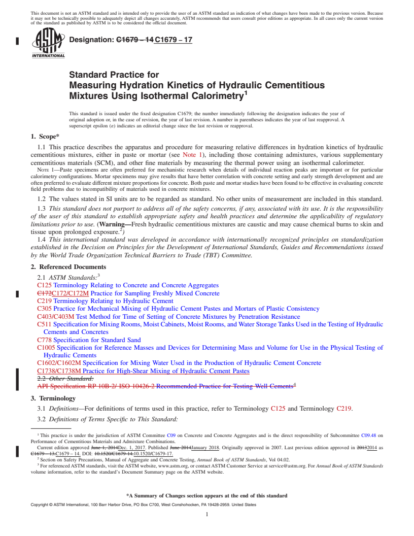 REDLINE ASTM C1679-17 - Standard Practice for  Measuring Hydration Kinetics of Hydraulic Cementitious Mixtures  Using Isothermal Calorimetry