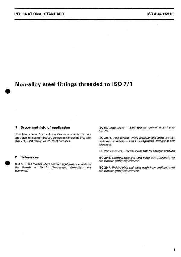 ISO 4145:1979 - Non-alloy steel fittings threaded to ISO 7/1