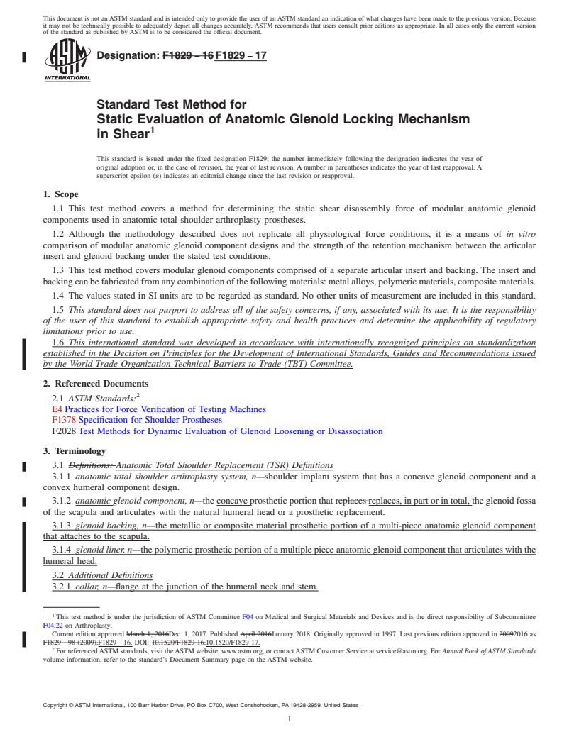 REDLINE ASTM F1829-17 - Standard Test Method for Static Evaluation of Anatomic Glenoid Locking Mechanism in  Shear