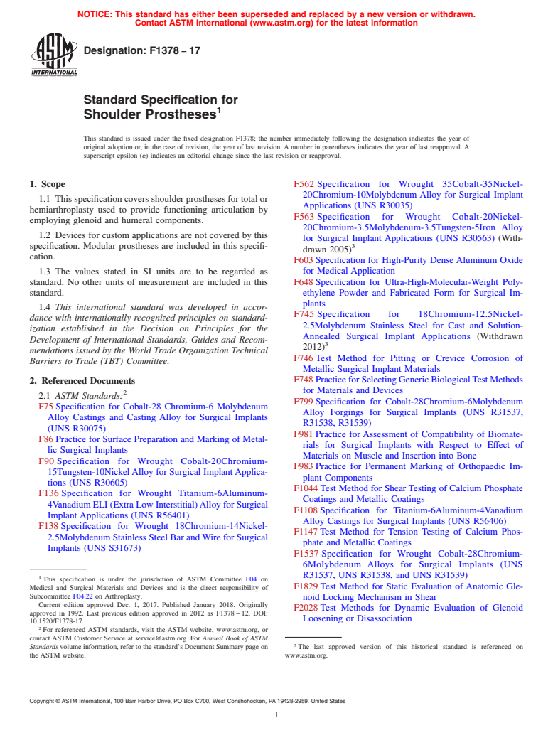 ASTM F1378-17 - Standard Specification for  Shoulder Prostheses