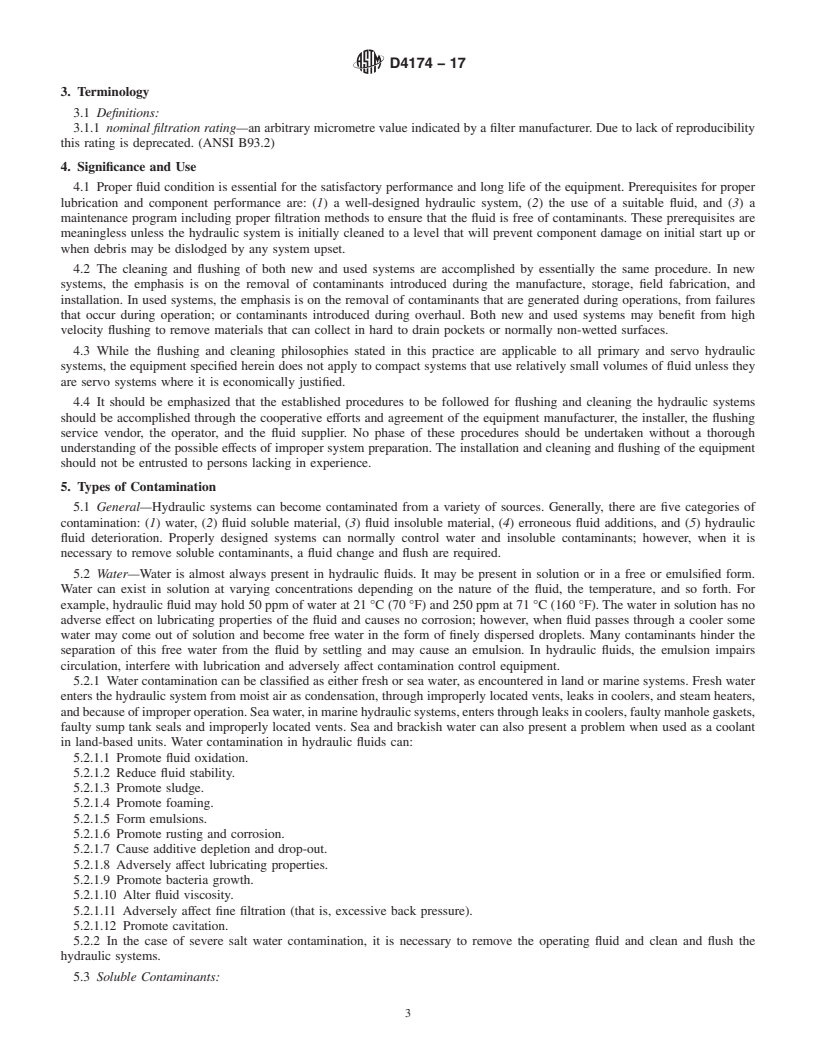 REDLINE ASTM D4174-17 - Standard Practice for Cleaning, Flushing, and Purification of Petroleum Fluid Hydraulic  Systems