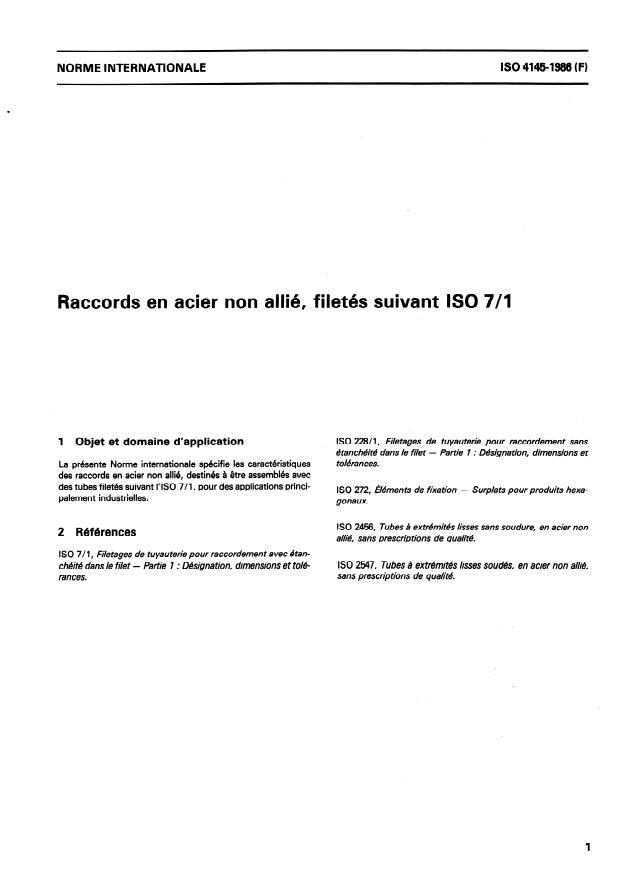 ISO 4145:1986 - Raccords en acier non allié, filetés suivant ISO 7-1