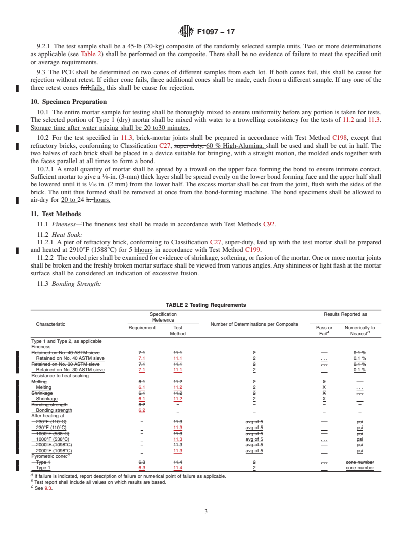 REDLINE ASTM F1097-17 - Standard Specification for  Mortar, Refractory (High-Temperature, Air-Setting)