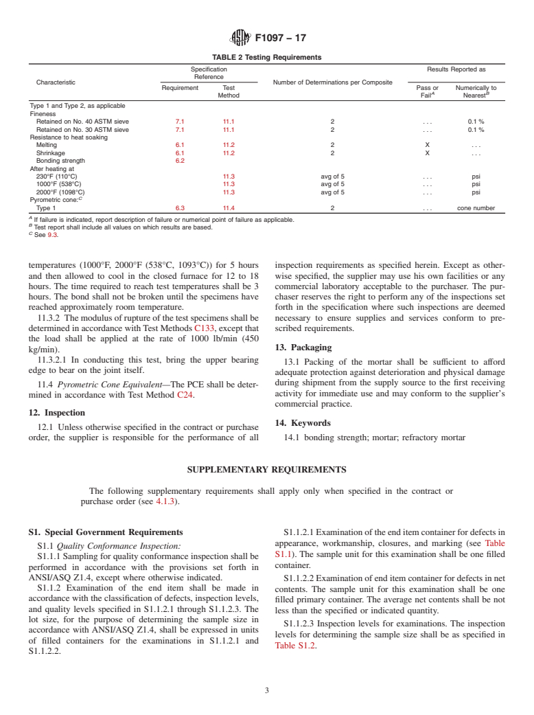 ASTM F1097-17 - Standard Specification for  Mortar, Refractory (High-Temperature, Air-Setting)