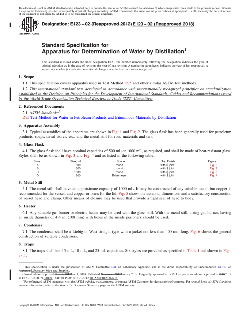 REDLINE ASTM E123-02(2018) - Standard Specification for  Apparatus for Determination of Water by Distillation