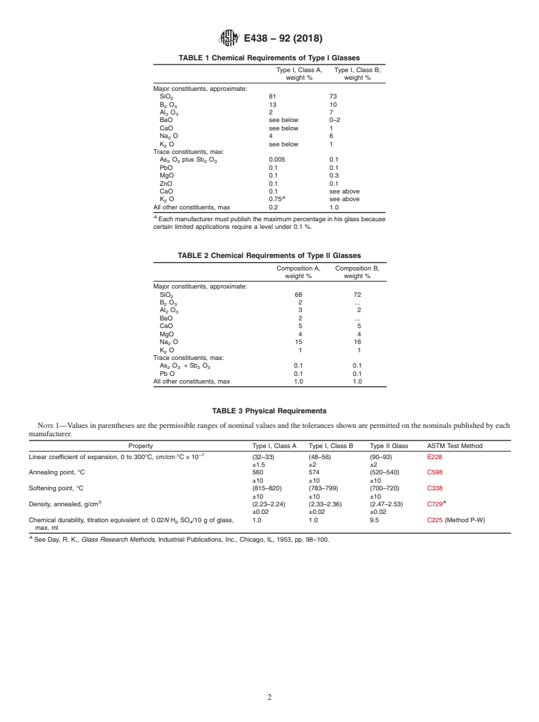 ASTM E438-92(2018) - Standard Specification for  Glasses in Laboratory Apparatus