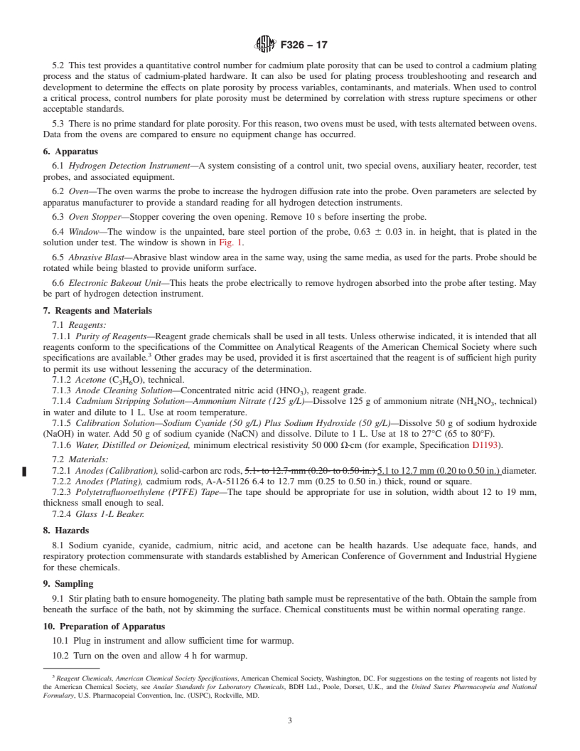 REDLINE ASTM F326-17 - Standard Test Method for  Electronic Measurement for Hydrogen Embrittlement From Cadmium-Electroplating  Processes