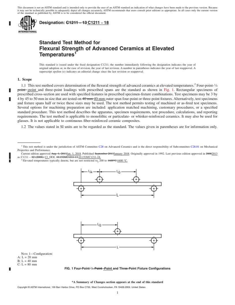 REDLINE ASTM C1211-18 - Standard Test Method for Flexural Strength of Advanced Ceramics at Elevated Temperatures