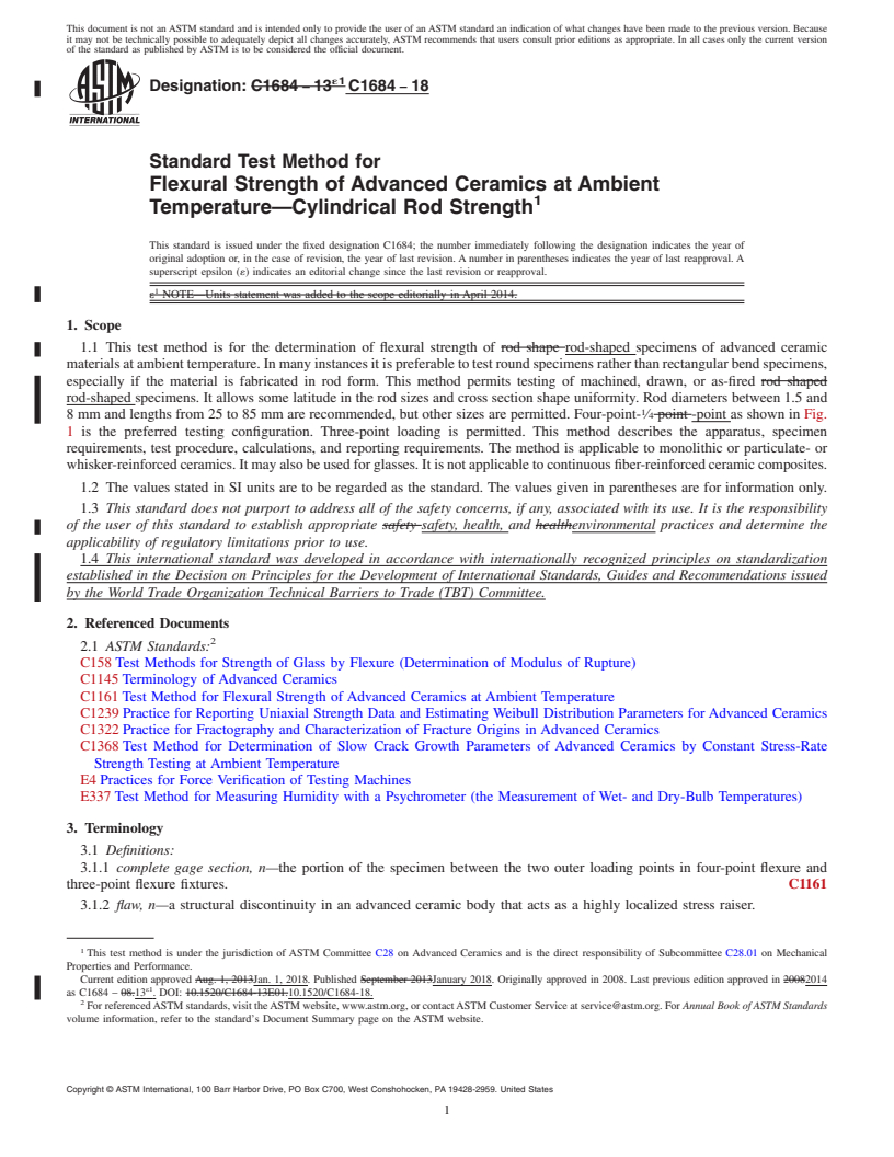 REDLINE ASTM C1684-18 - Standard Test Method for  Flexural Strength of Advanced Ceramics at Ambient Temperature&#x2014;Cylindrical  Rod Strength