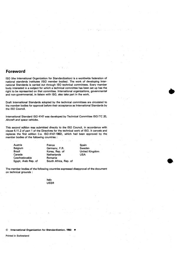 ISO 4147:1983 ISO 4147:1983 - Metric fasteners for aerospace construction -- Hexagon slotted (castellated) nuts -- Strength classification 1 100 MPa -- Maximum operating temperature 235 degrees C - Page 2 preview