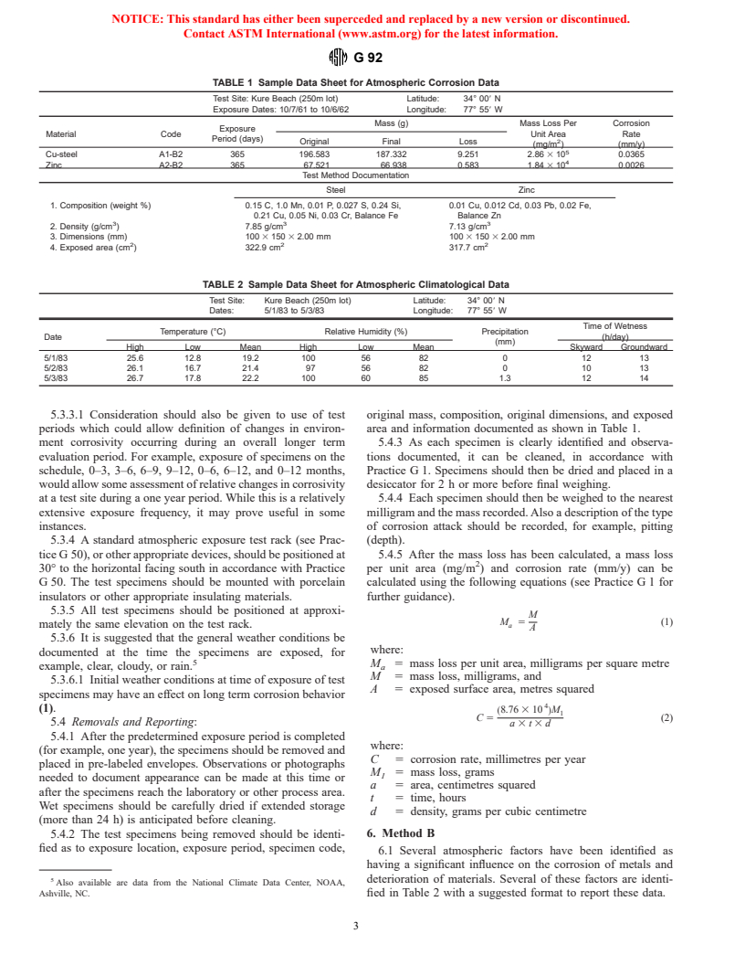 ASTM G92-86(1997)e1 - Standard Practice for Characterization of Atmospheric Test Sites