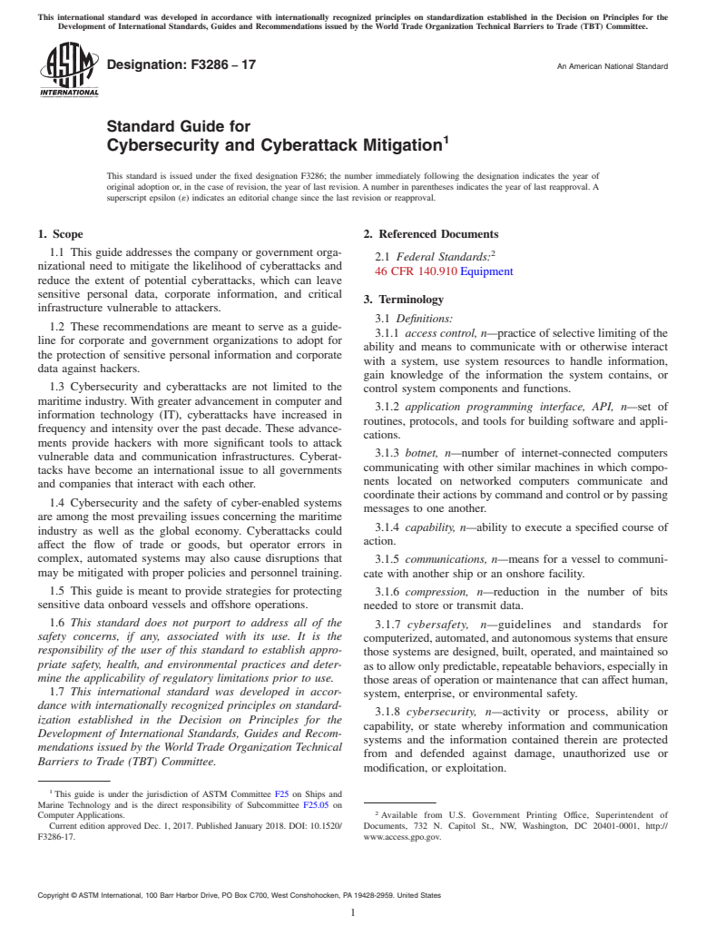 ASTM F3286-17 - Standard Guide for Cybersecurity and Cyberattack Mitigation