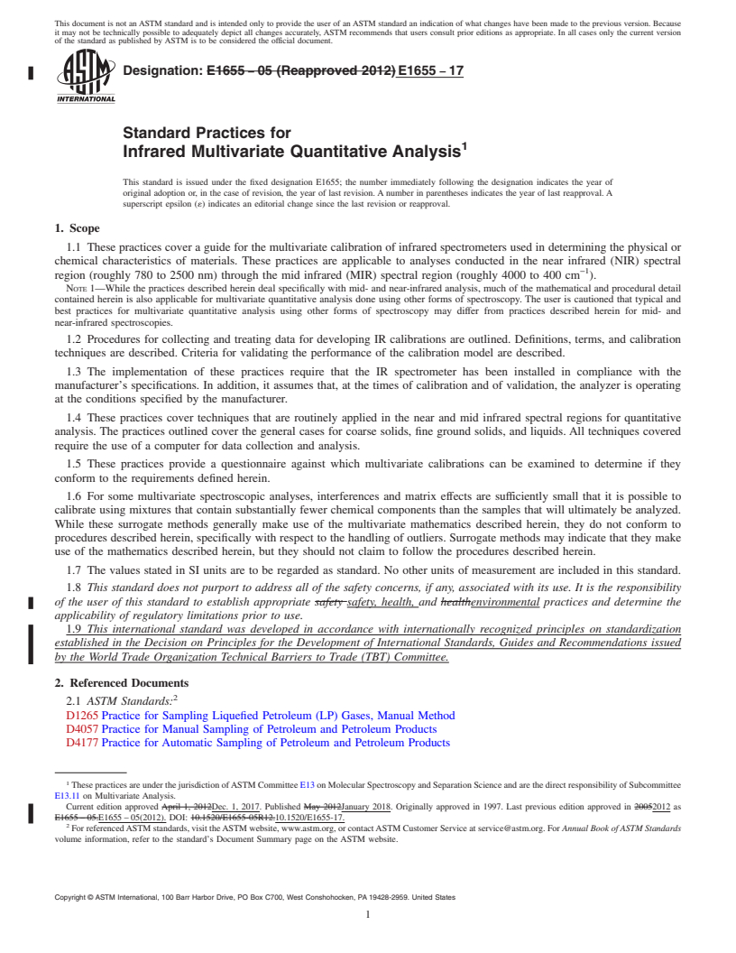 REDLINE ASTM E1655-17 - Standard Practices for Infrared Multivariate Quantitative Analysis
