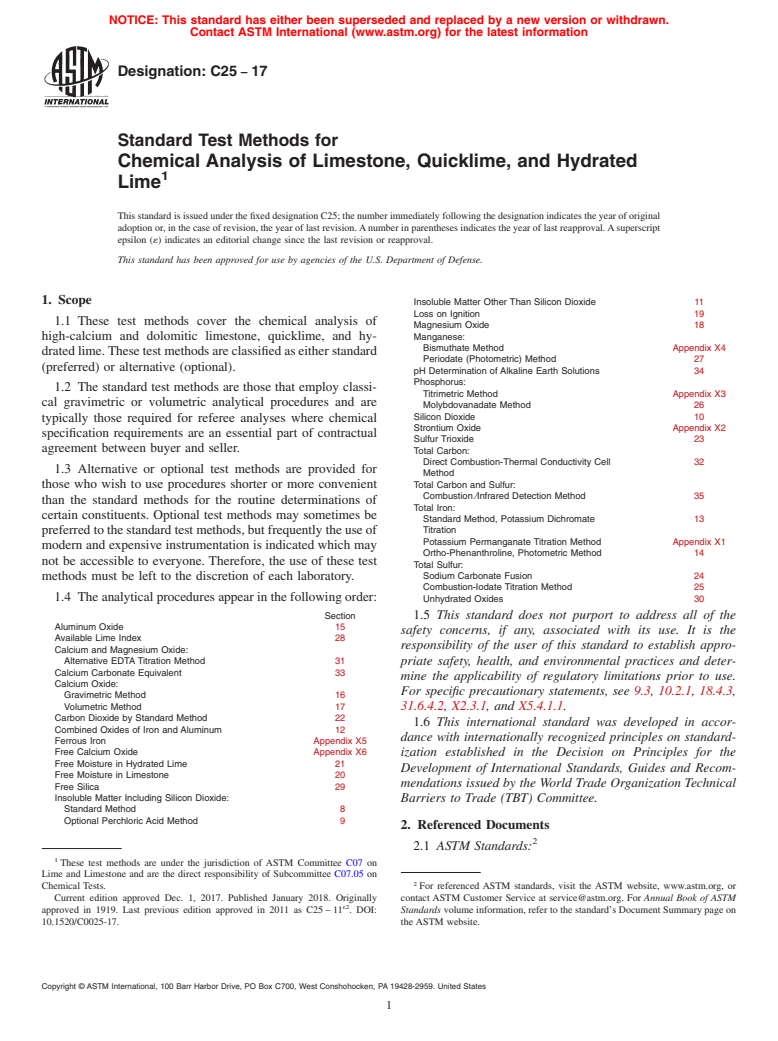 ASTM C25-17 - Standard Test Methods for  Chemical Analysis of Limestone, Quicklime, and Hydrated Lime