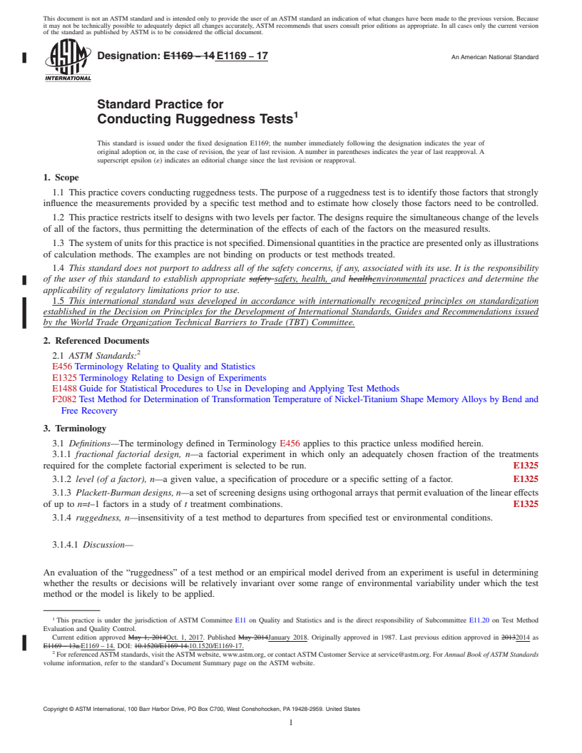 REDLINE ASTM E1169-17 - Standard Practice for  Conducting Ruggedness Tests