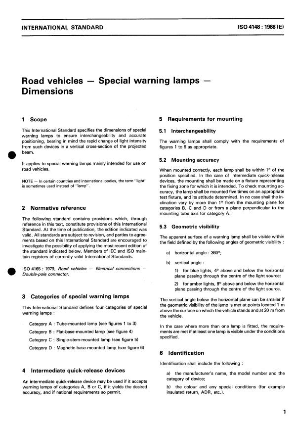 ISO 4148:1988 - Road vehicles -- Special warning lamps -- Dimensions