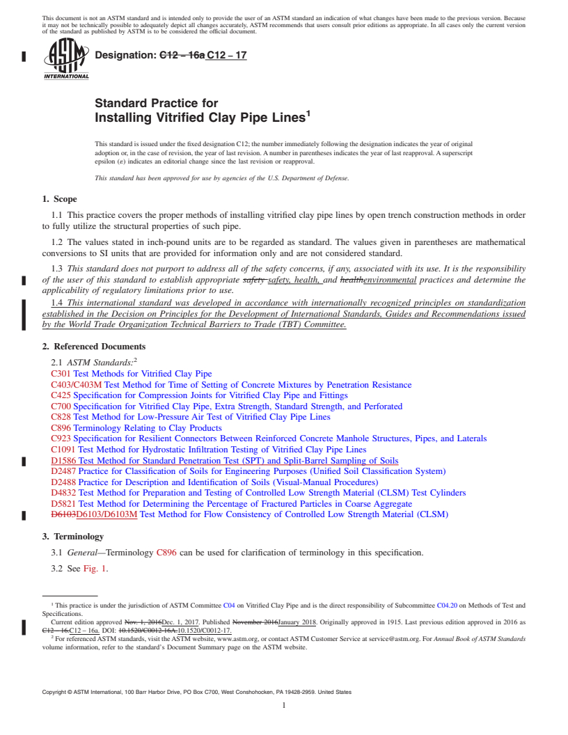 REDLINE ASTM C12-17 - Standard Practice for Installing Vitrified Clay Pipe Lines