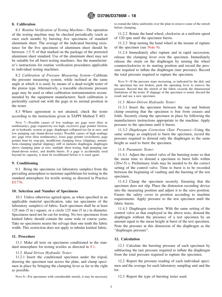 ASTM D3786/D3786M-18 - Standard Test Method for   Bursting Strength of Textile Fabrics&#x2014;Diaphragm Bursting   Strength Tester Method