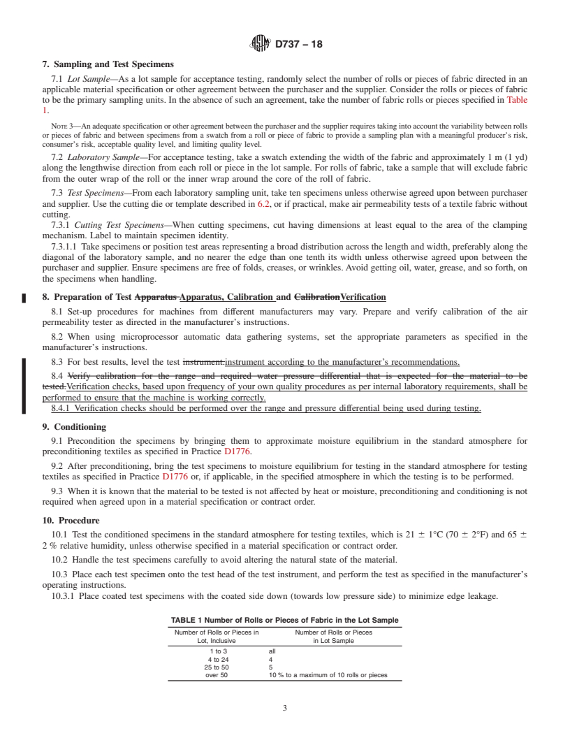 REDLINE ASTM D737-18 - Standard Test Method for  Air Permeability of Textile Fabrics