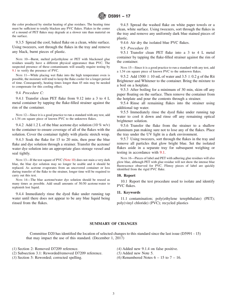 ASTM D5991-17 - Standard Practice for  Separation and Identification of Poly(Vinyl Chloride) (PVC)  Contamination in Poly(Ethylene Terephthalate) (PET) Flake