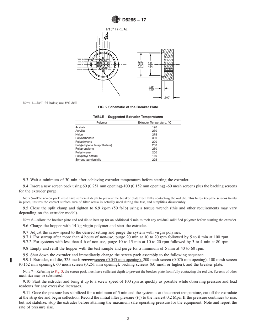 REDLINE ASTM D6265-17 - Standard Practice for Separation of Contaminants in Polymers Using an Extruder Filter  Test