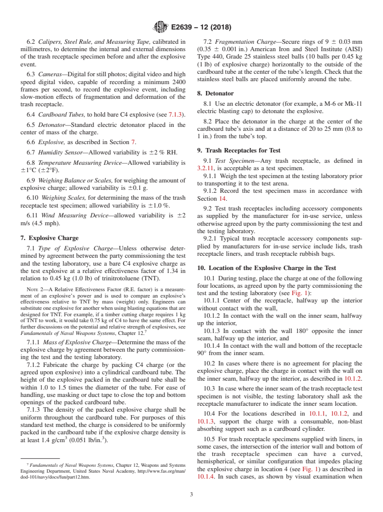 ASTM E2639-12(2018) - Standard Test Method for  Blast Resistance of Trash Receptacles