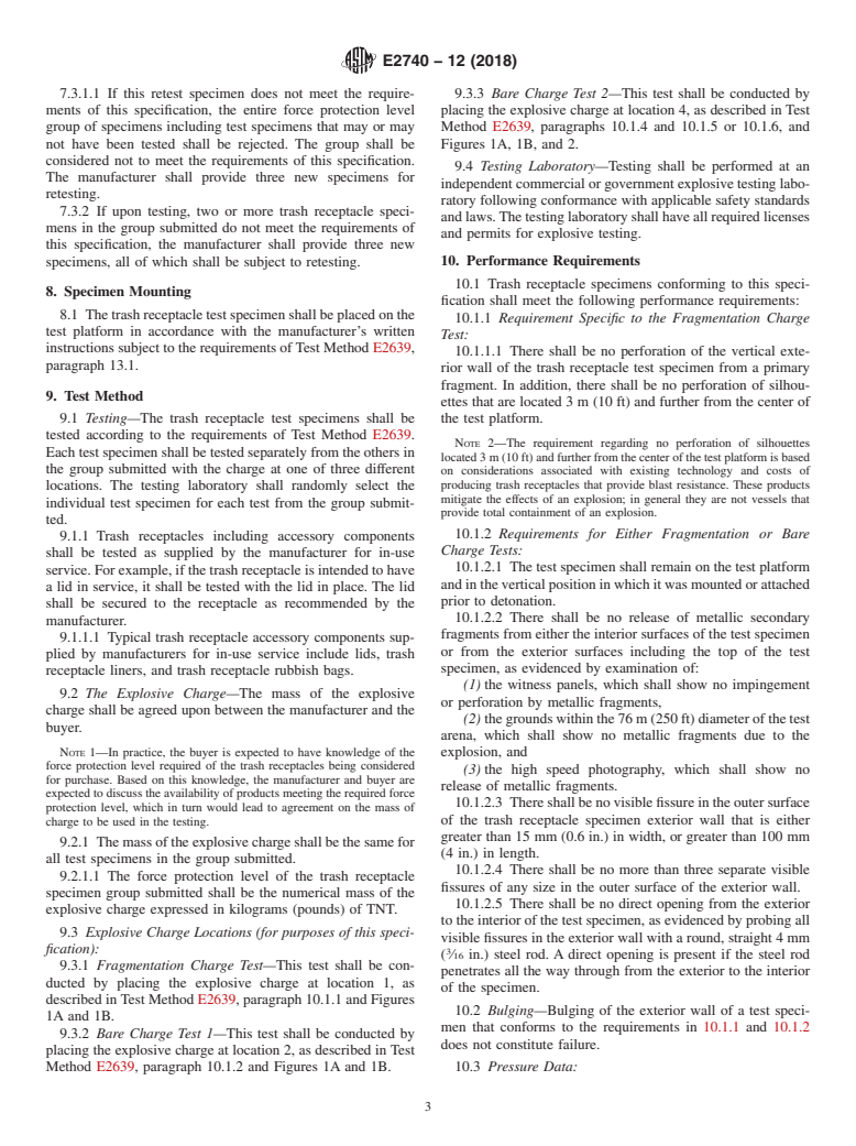 ASTM E2740-12(2018) - Standard Specification for  Trash Receptacles Subjected to Blast Resistance Testing