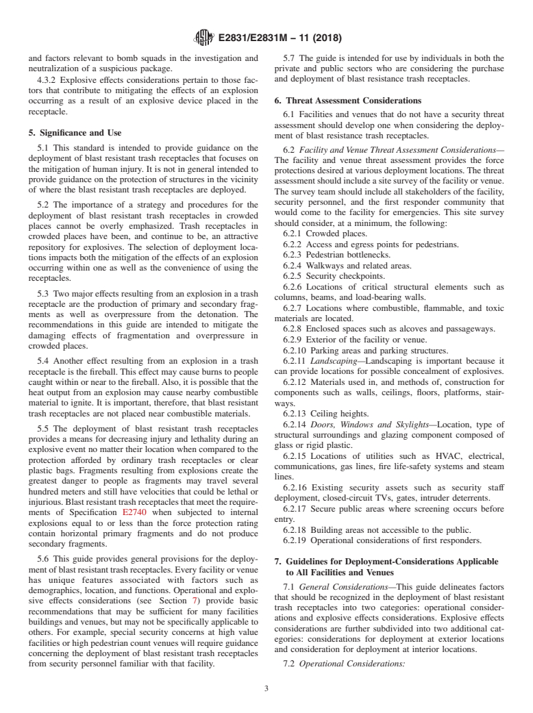 ASTM E2831/E2831M-11(2018) - Standard Guide for  Deployment of Blast Resistant Trash Receptacles in Crowded  Places