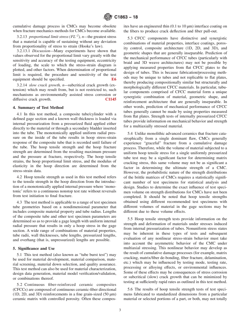 ASTM C1863-18 - Standard Test Method for Hoop Tensile Strength of Continuous Fiber-Reinforced Advanced  Ceramic Composite Tubular Test Specimens at Ambient Temperature Using  Direct Pressurization