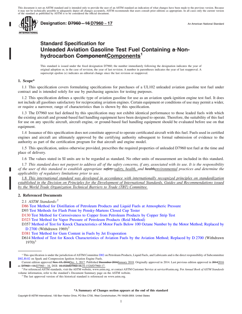 REDLINE ASTM D7960-17 - Standard Specification for Unleaded Aviation Gasoline Test Fuel Containing Non-hydrocarbon  Components