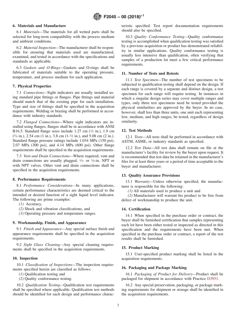 ASTM F2045-00(2018)e1 - Standard Specification for  Indicators, Sight, Liquid Level, Direct and Indirect Reading,  Tubular Glass/Plastic