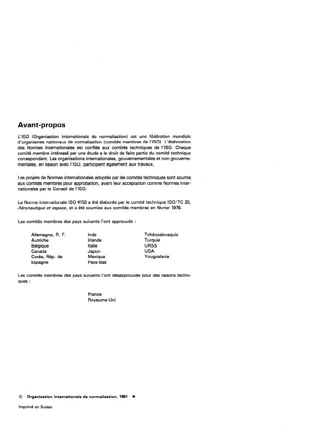 ISO 4153:1981 ISO 4153:1981 - Aéronefs -- Systeme de distribution de combustible sous pression -- Méthode d'essai et valeur limite de la surpression - Page 2 preview