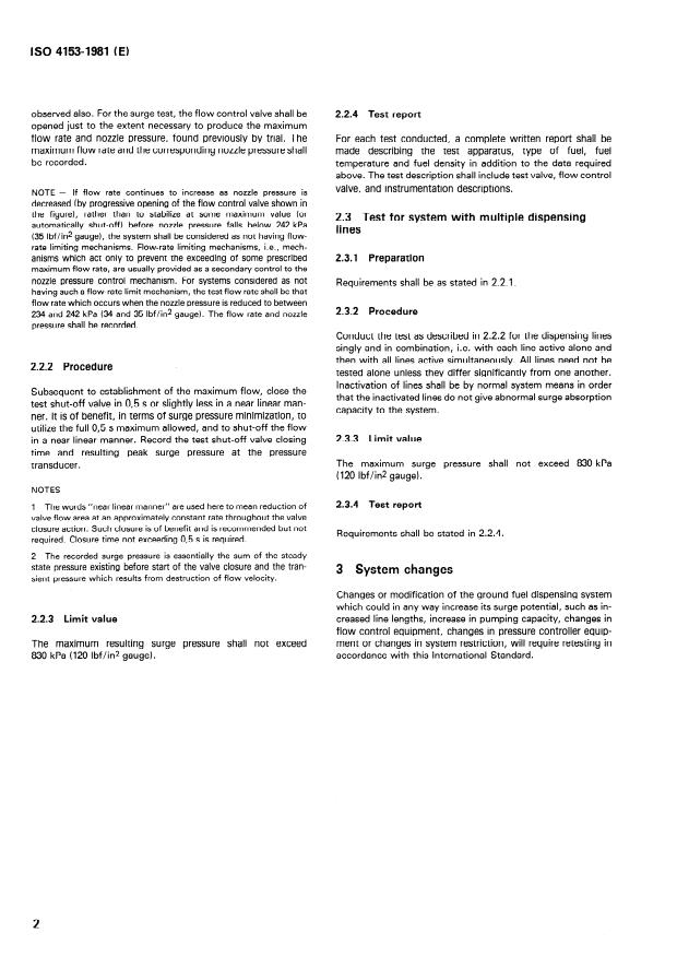 ISO 4153:1981 ISO 4153:1981 - Aircraft -- Pressure fuel dispensing system -- Test procedure and limit value for shut-off surge pressure - Page 4 preview