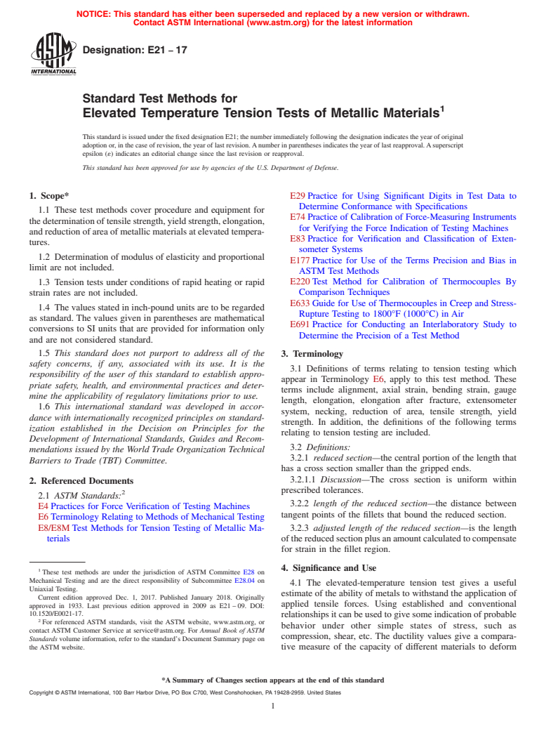 ASTM E21-17 - Standard Test Methods for  Elevated Temperature Tension Tests of Metallic Materials