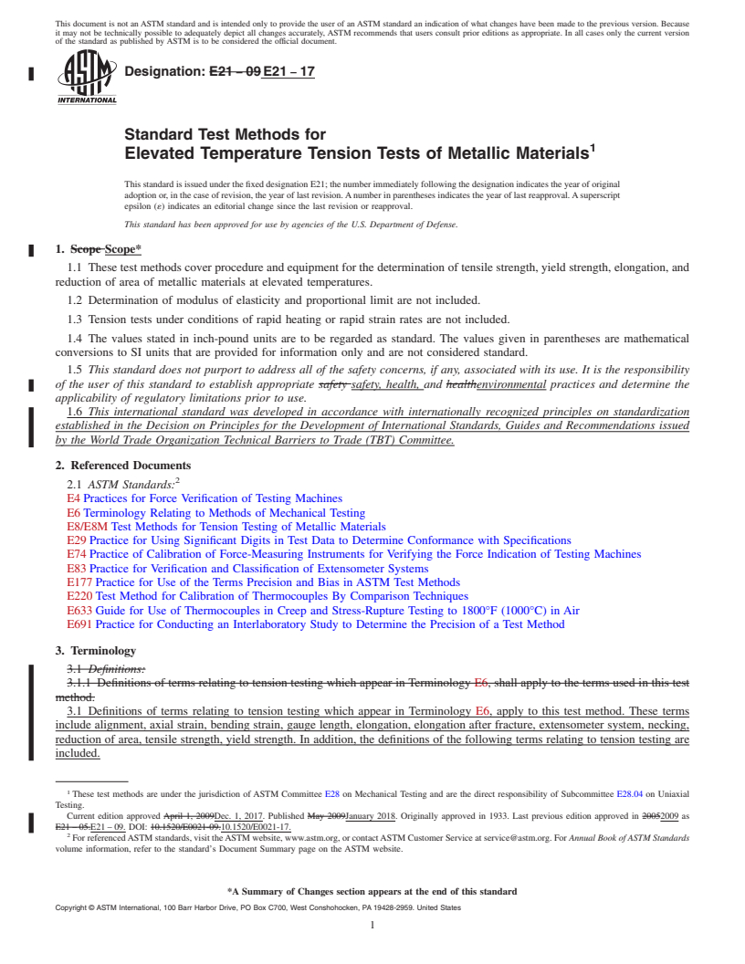 REDLINE ASTM E21-17 - Standard Test Methods for  Elevated Temperature Tension Tests of Metallic Materials