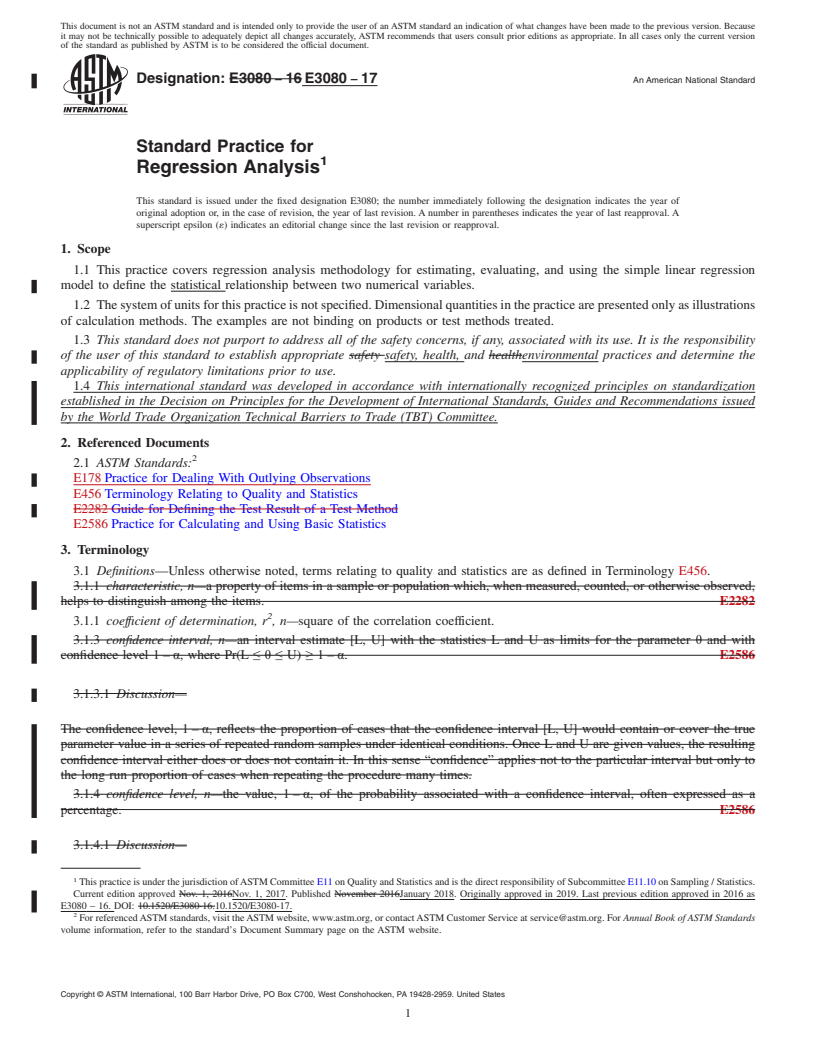 REDLINE ASTM E3080-17 - Standard Practice for Regression Analysis