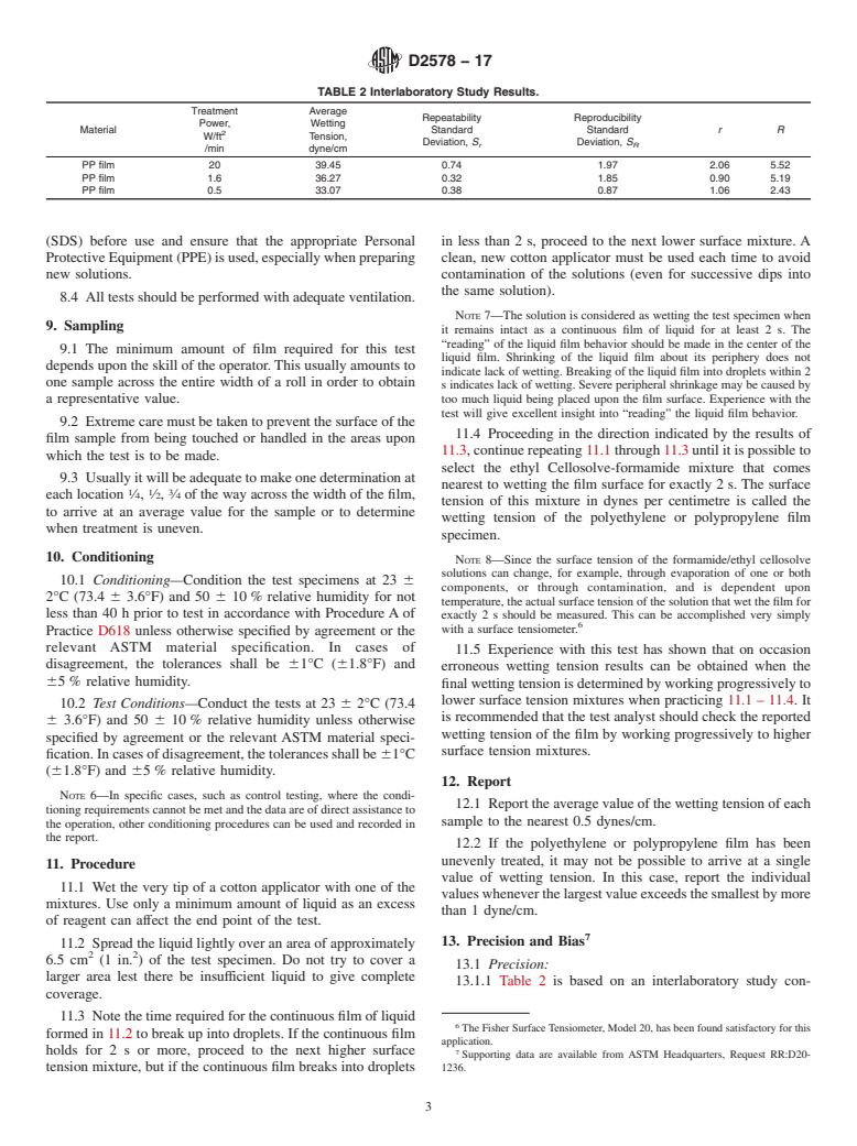 ASTM D2578-17 - Standard Test Method for  Wetting Tension of Polyethylene and Polypropylene Films
