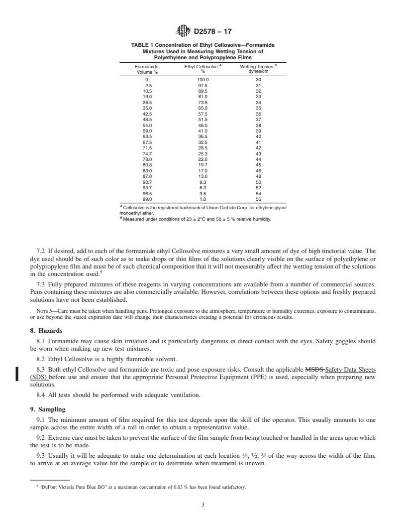 REDLINE ASTM D2578-17 - Standard Test Method for  Wetting Tension of Polyethylene and Polypropylene Films