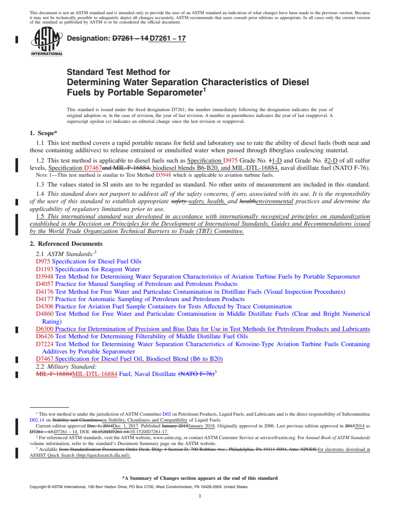 REDLINE ASTM D7261-17 - Standard Test Method for Determining Water Separation Characteristics of Diesel Fuels  by Portable Separometer