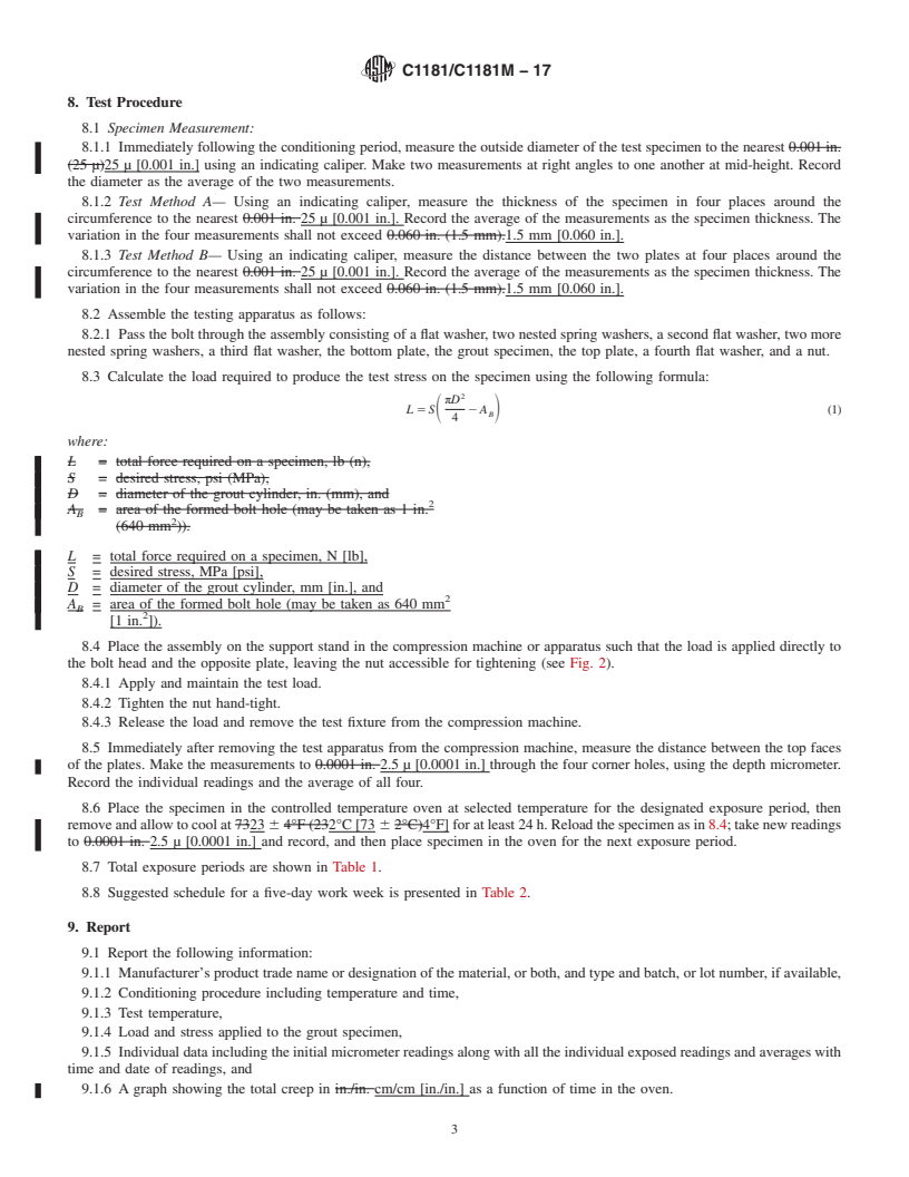 REDLINE ASTM C1181/C1181M-17 - Standard Test Methods for  Compressive Creep of Chemical-Resistant Polymer Machinery Grouts