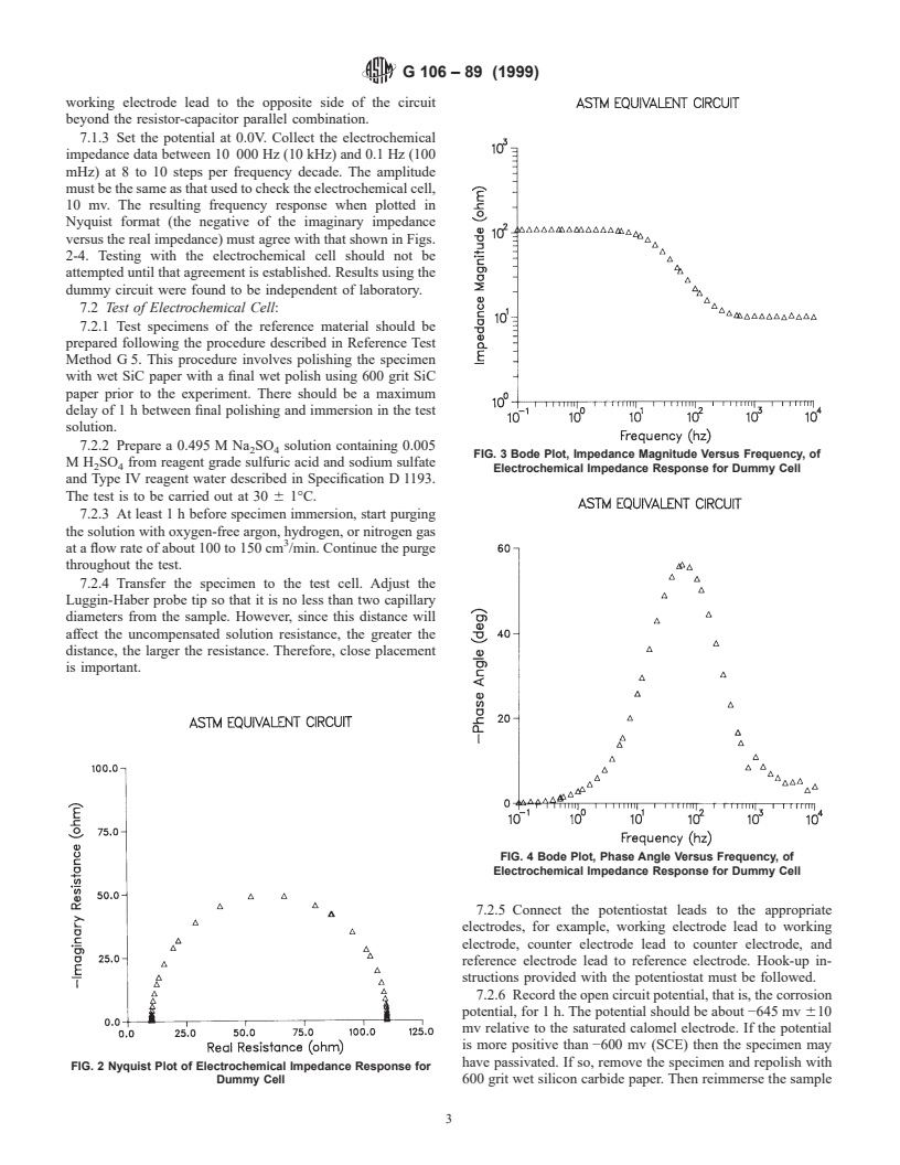 ASTM G106-89(1999) - Standard Practice for Verification of Algorithm and Equipment for Electrochemical Impedance Measurements