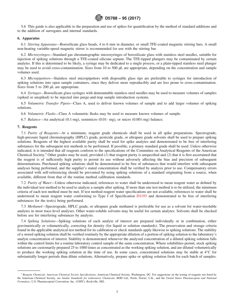 REDLINE ASTM D5788-95(2017) - Standard Guide for  Spiking Organics into Aqueous Samples