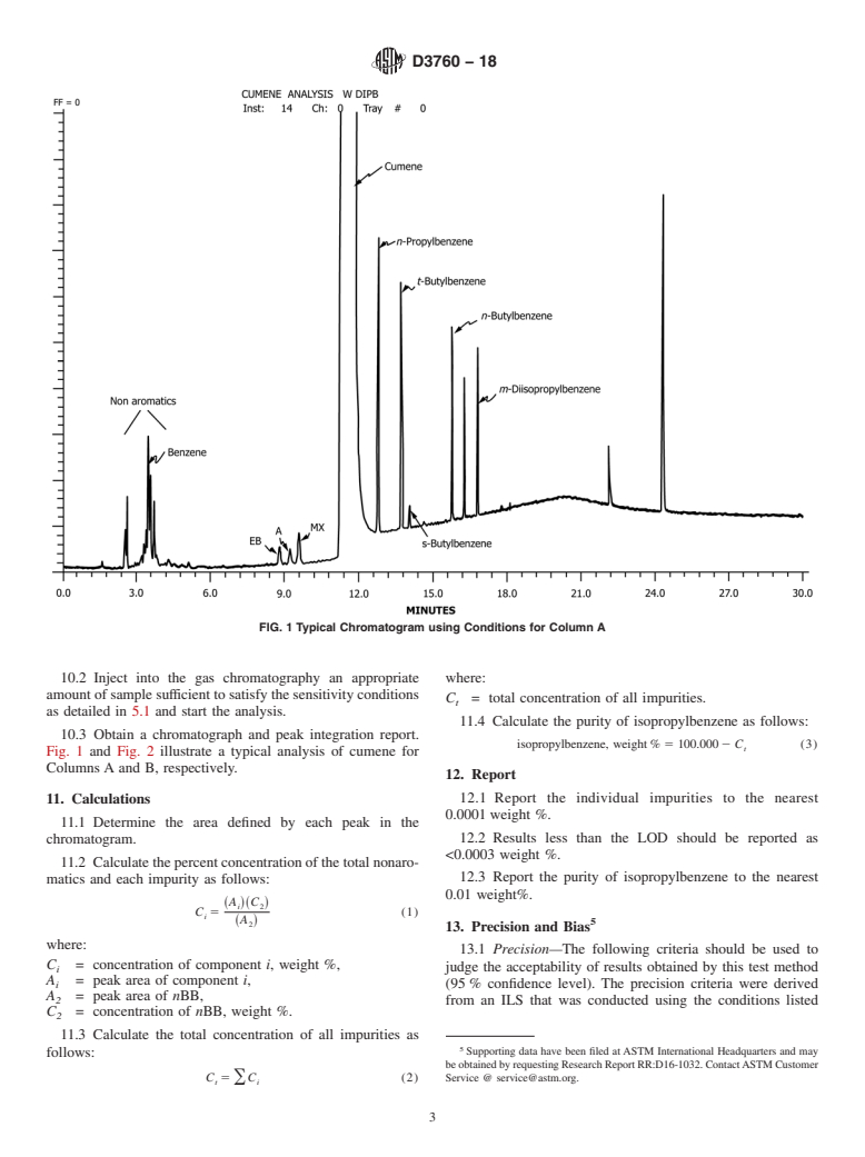 ASTM D3760-18 - Standard Test Method for Analysis of Isopropylbenzene (Cumene) by Gas Chromatography (Withdrawn 2022)