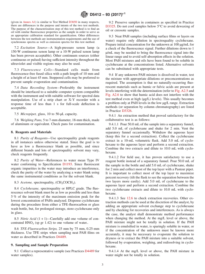 ASTM D5412-93(2017)e1 - Standard Test Method for  Quantification of Complex Polycyclic Aromatic Hydrocarbon Mixtures  or Petroleum Oils in Water