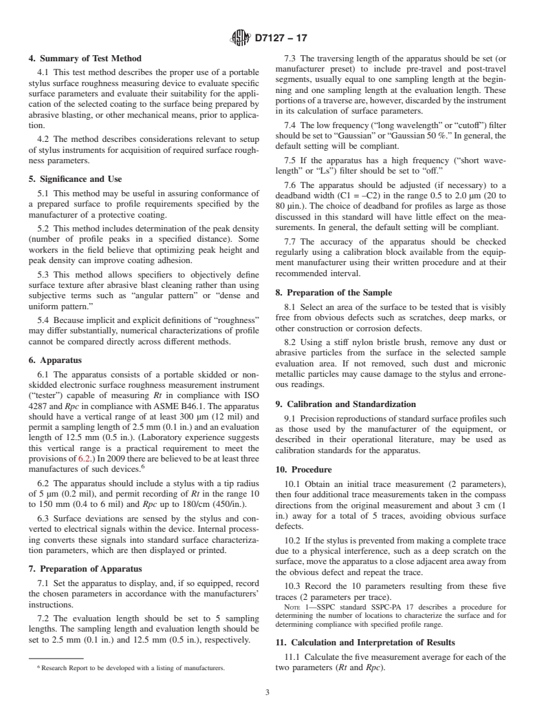 ASTM D7127-17 - Standard Test Method for Measurement of Surface Roughness of Abrasive Blast Cleaned  Metal Surfaces Using a Portable Stylus Instrument (Withdrawn 2021)