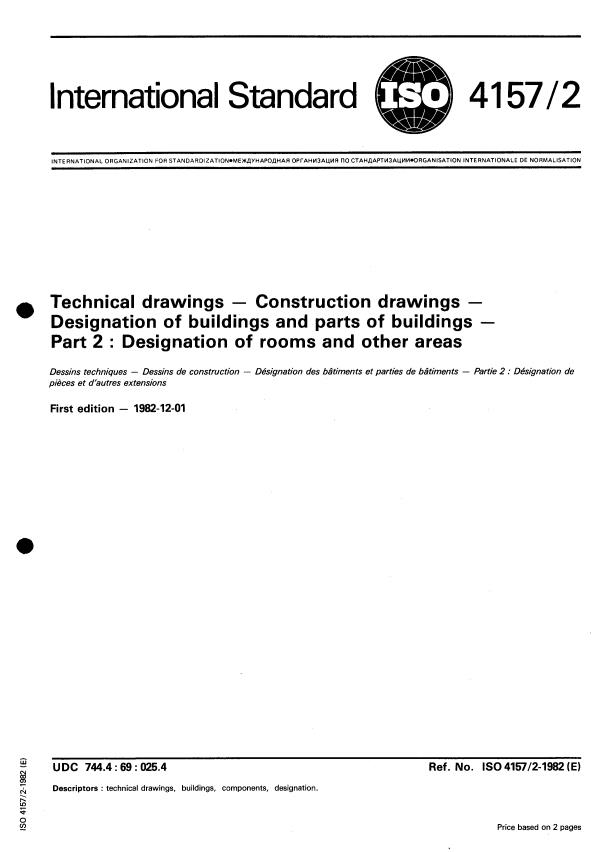ISO 4157-2:1982 - Technical drawings -- Construction drawings -- Designation of buildings and parts of buildings